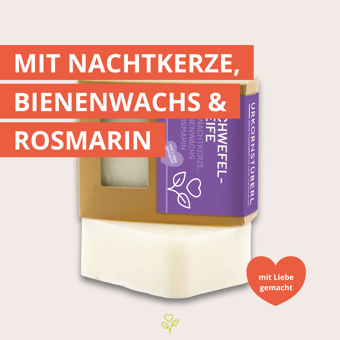 Schwefelseife mit Nachtkerzenöl, Bienenwachs & Rosmarin 80 g