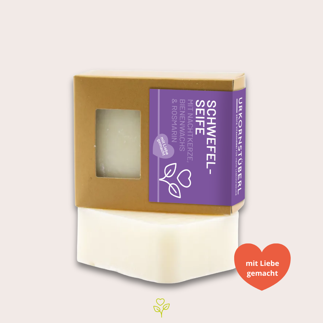 Schwefelseife mit Nachtkerzenöl, Bienenwachs & Rosmarin 80 g