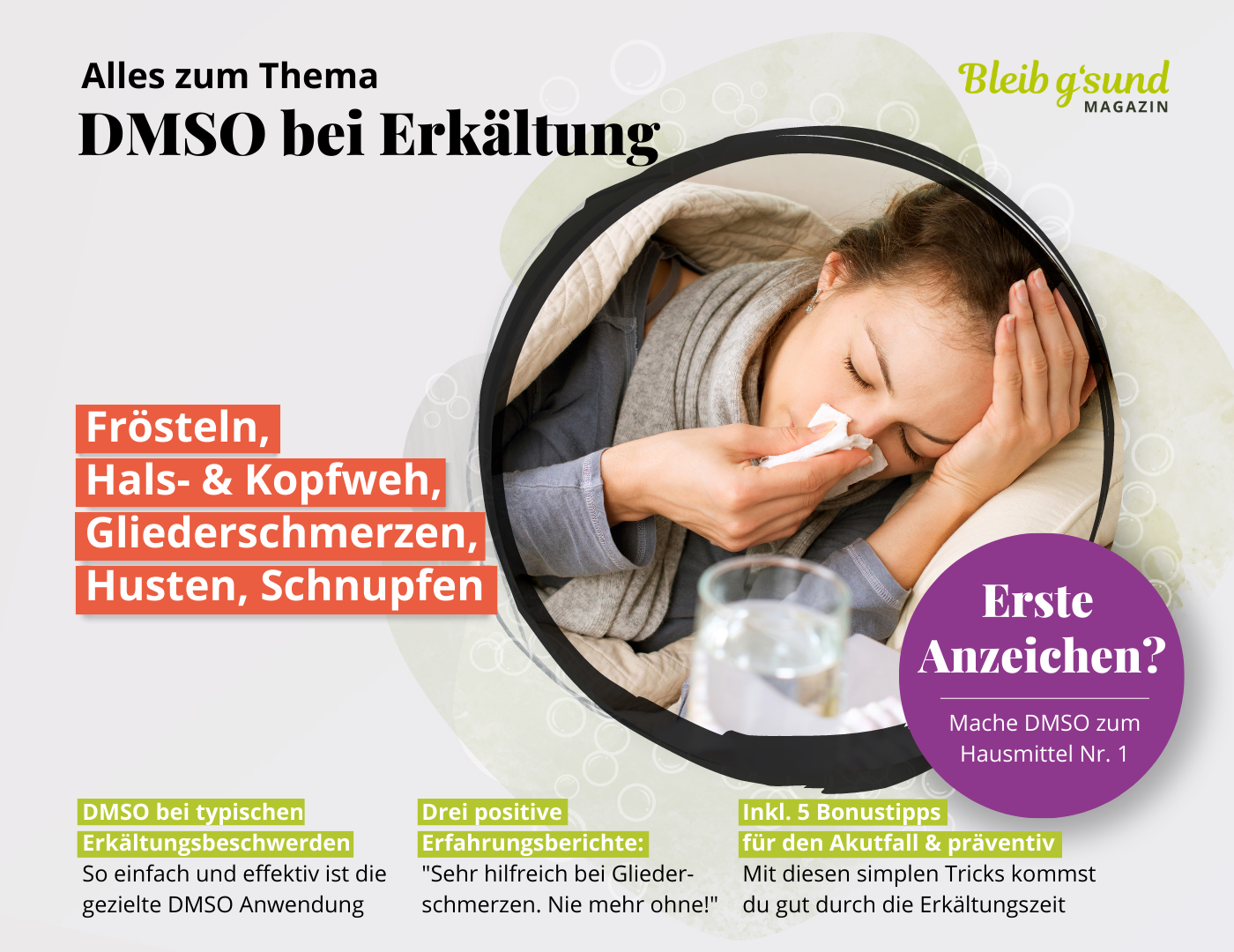 DMSO bei Erkältung - Frösteln, Hals- & Kopfweh, Gliederschmerzen, Husten, Schnupfen