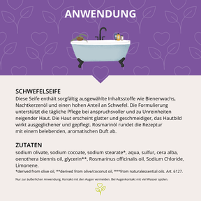 Schwefelseife mit Nachtkerzenöl, Bienenwachs & Rosmarin 80 g