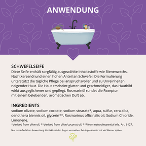 Schwefelseife mit Nachtkerzenöl, Bienenwachs & Rosmarin 80 g