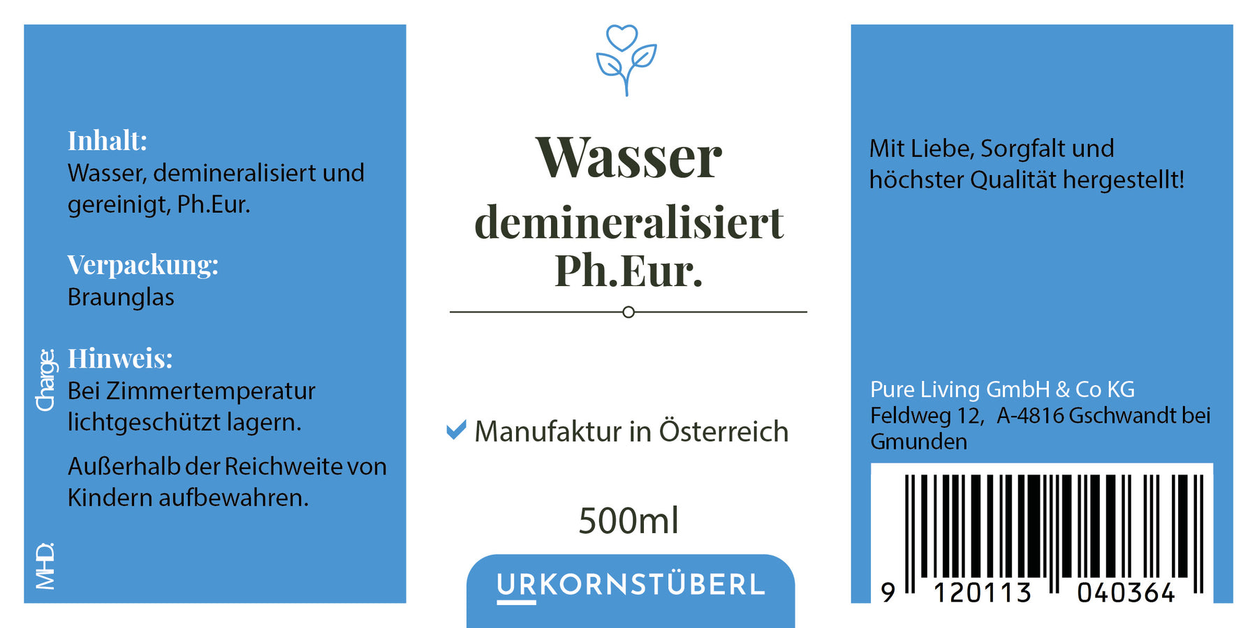Wasser, demineralisiert, gereinigt, Ph. Eur., 500 ml
